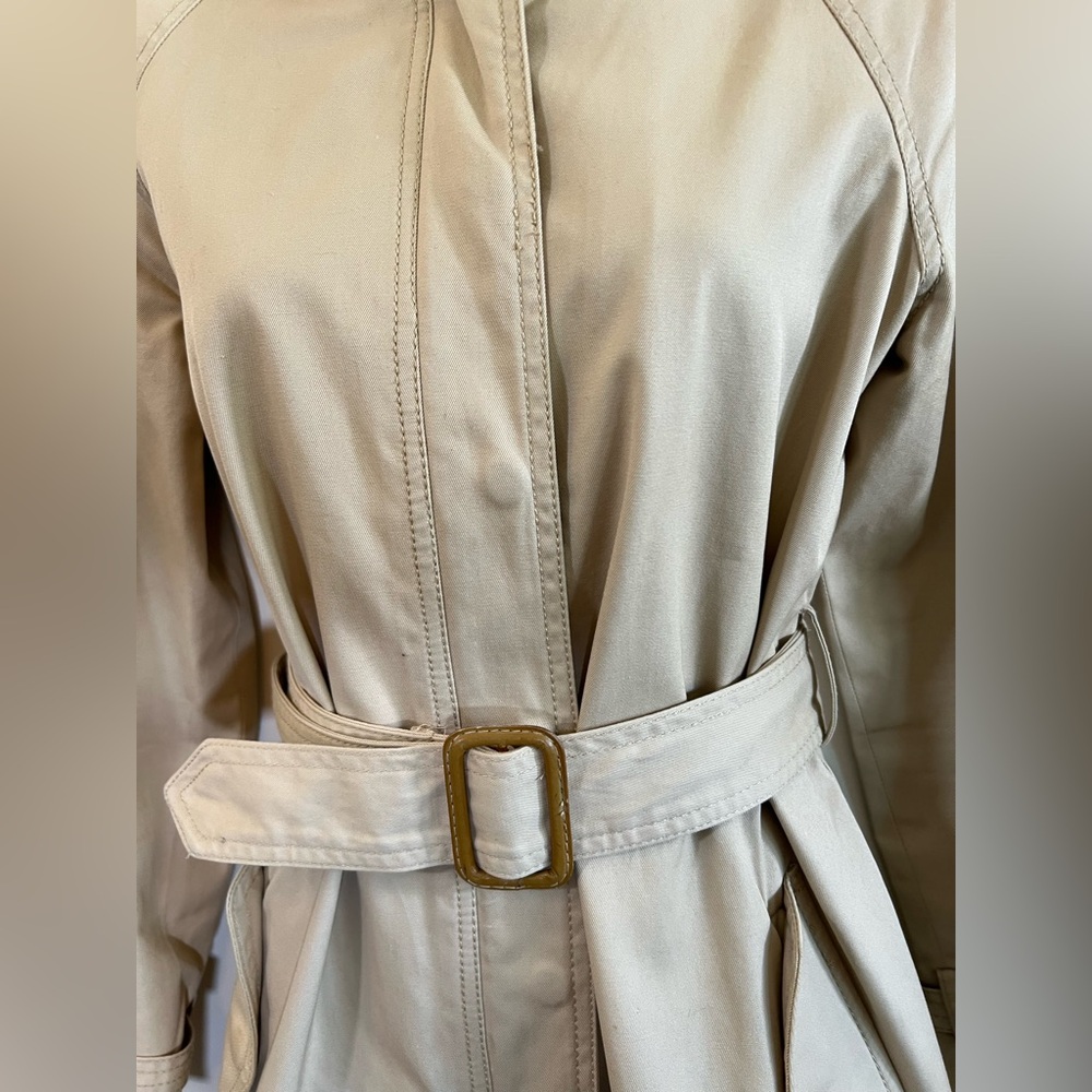 J Crew Trench Coat Womens Size 0 Tan Khaki Mid Length Belted - Picture 11 of 12
